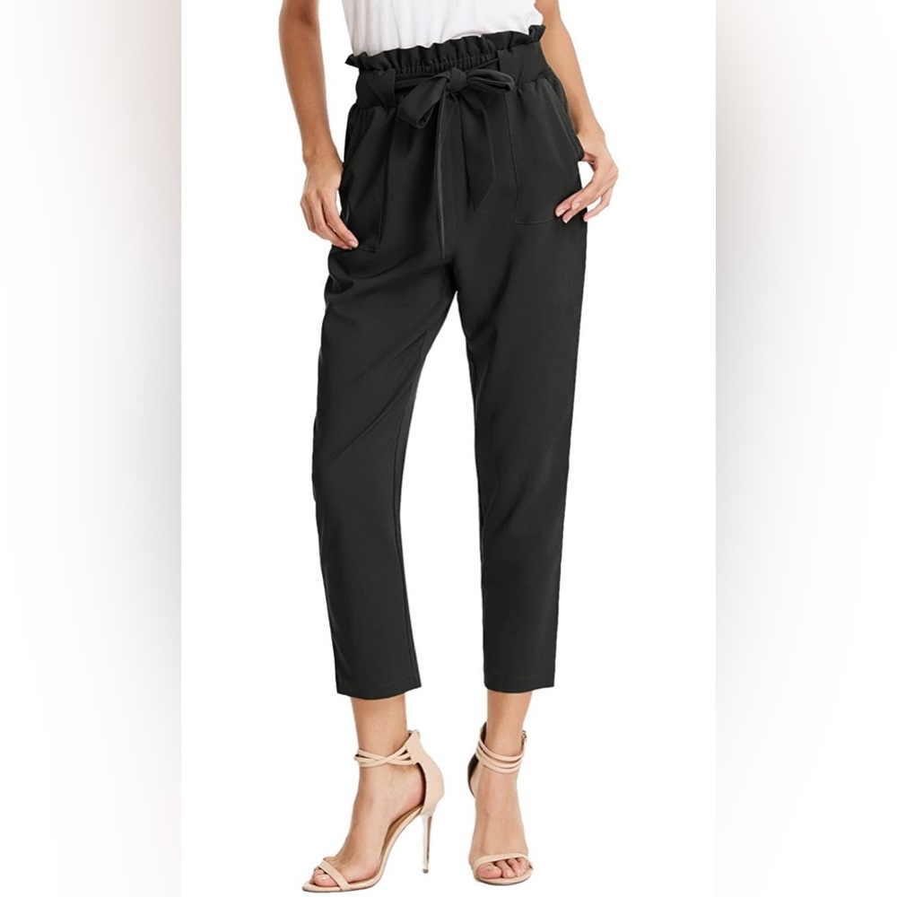 Grace Karin women’s paper bag waist pants slim fit. Black. Size Small.